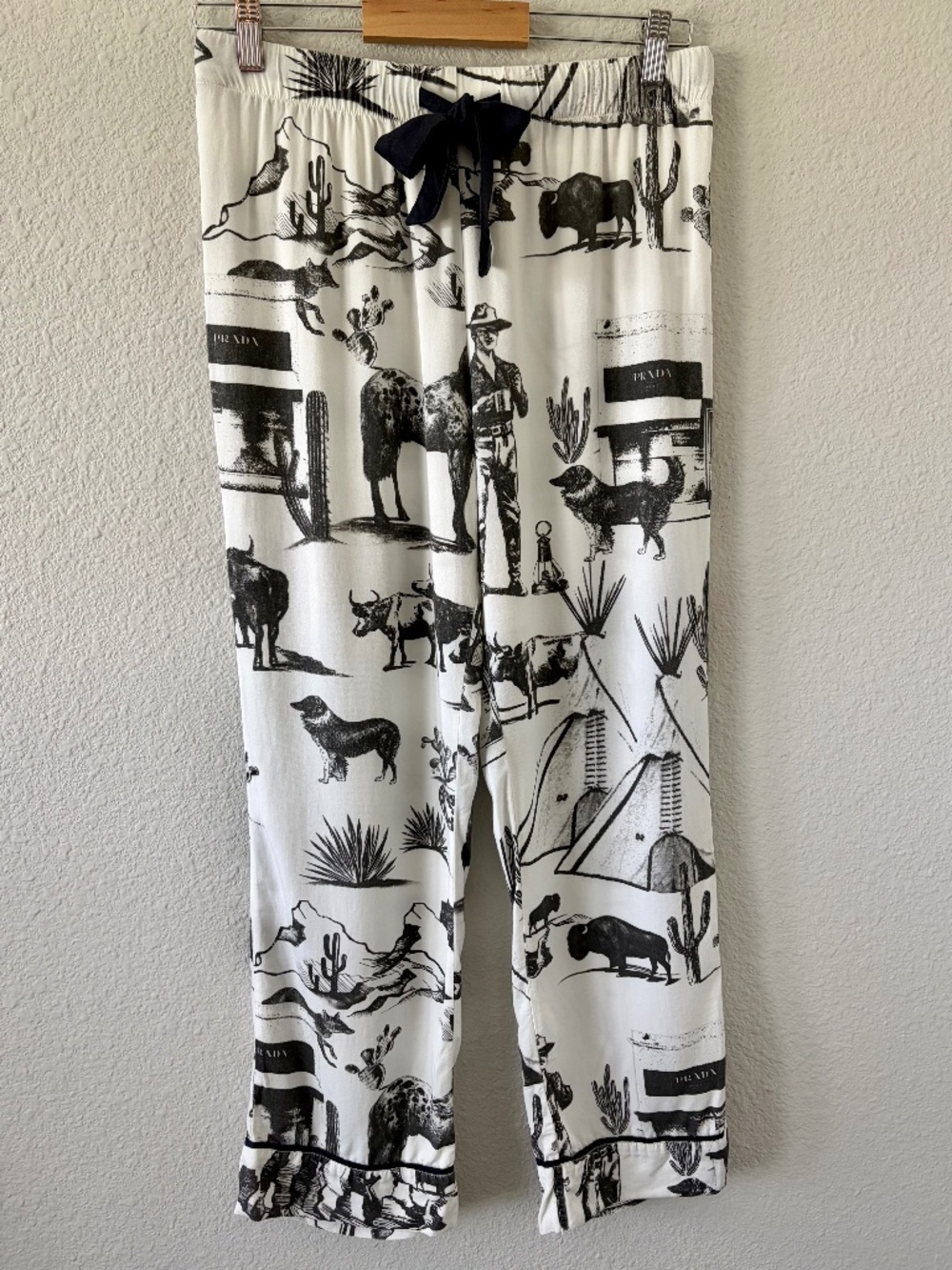 Katie Kime Marfa TX Toille Graphic Pajama Pants S Black White Cotton Western